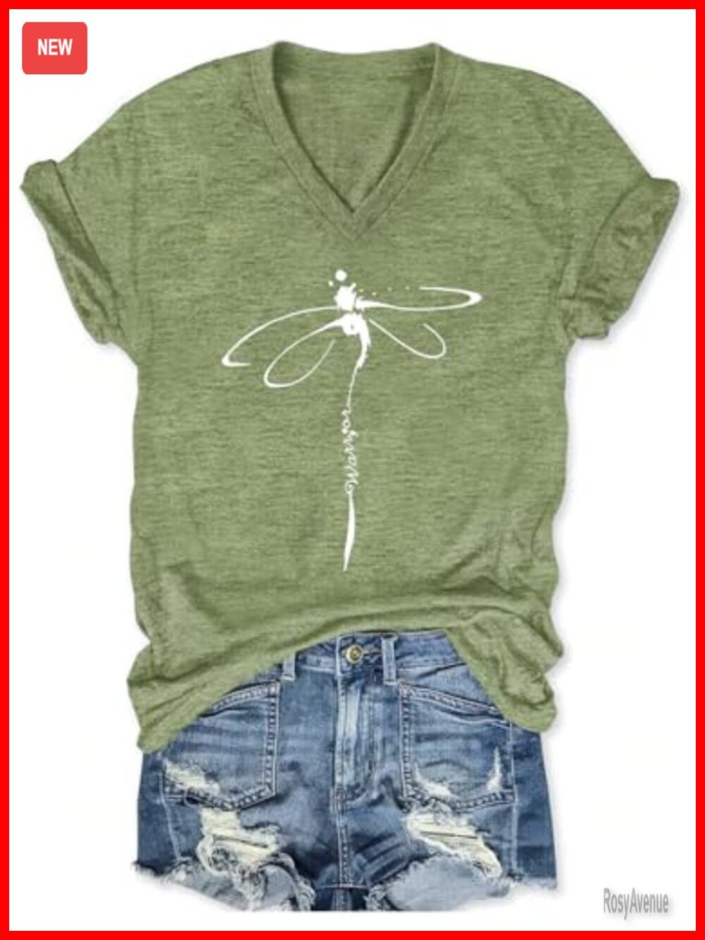 V-Neck Dragonfly Floral Graphic Tee Short Sleeve Boho Summer T-Shirt